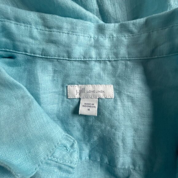 J. Jill Love Linen Womens Button-Up Shirt Medium Blue Long Sleeve Lightweight - Picture 3 of 7